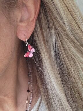 Pink & Red Butterfly Drop Earrings - Women Jewelry